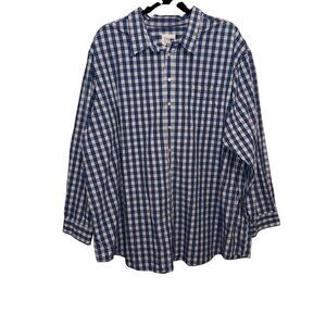 True Nation Mens Blue & White Plaid Button-Up Shirt 5XLT Long Sleeve Cotton